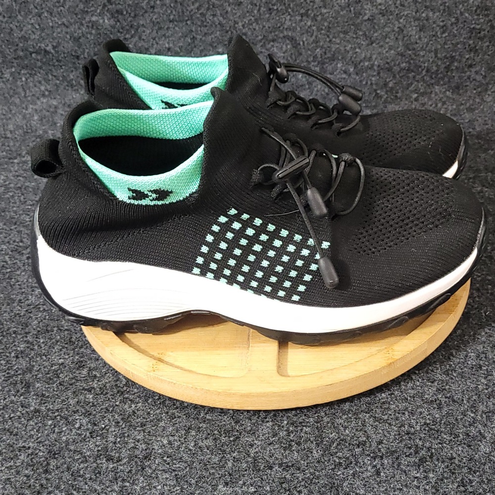 Orthoshoes Walking Sneakers Women 9/EU 40 Black Aqua Knit Slip On Orthopedic NEW